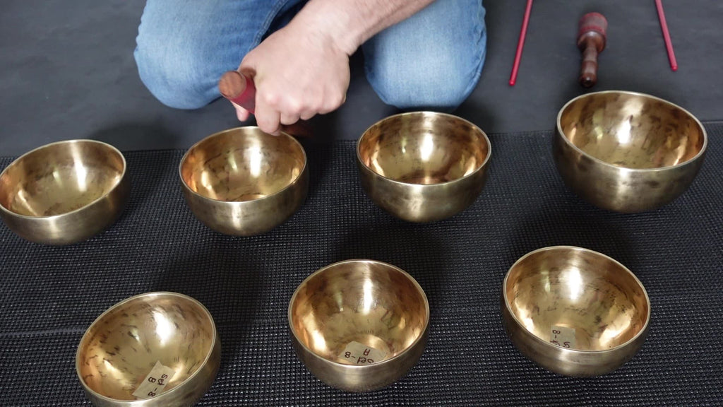 Matched Set of Seven Contemporary Himalayan Singing Bowls Fourth Octave #8