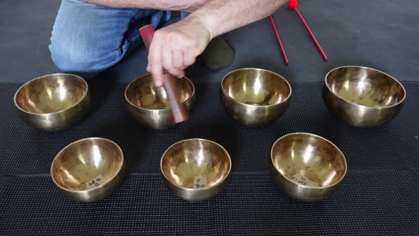 Matched Set of Seven Contemporary Himalayan Singing Bowls in Fourth Octave #16